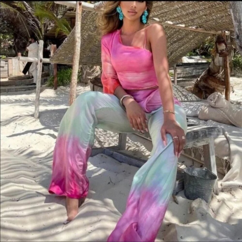 NWOT Zara Satin Effect Tie Dye Wrap Pants